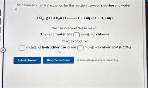 Solved The balanced chemical equation for the reaction | Chegg.com