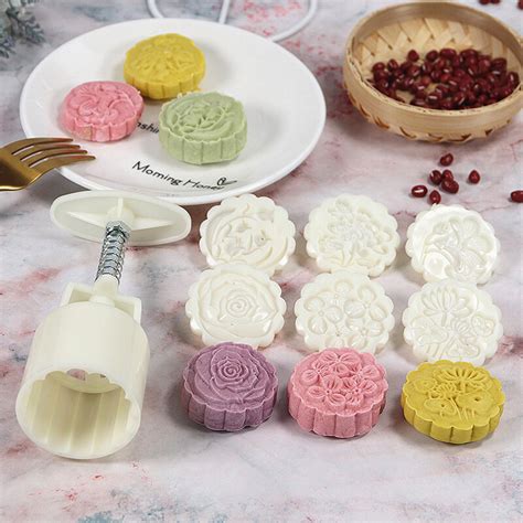 6 Style RoundSquare Flower Mooncake Mold Set 100g Mid Autumn Festival