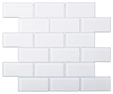 12x12 Brilliant White Glass Mosaic Subway Tile Single Sheet