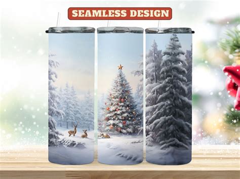 Christmas Snowy Forest Trees Seamless 20 Oz Tumbler Wrap Skinny