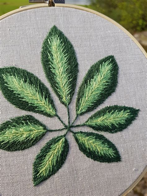 Botanical Embroidery Hoop Green Leaves Embroidered Hoop Embroidered