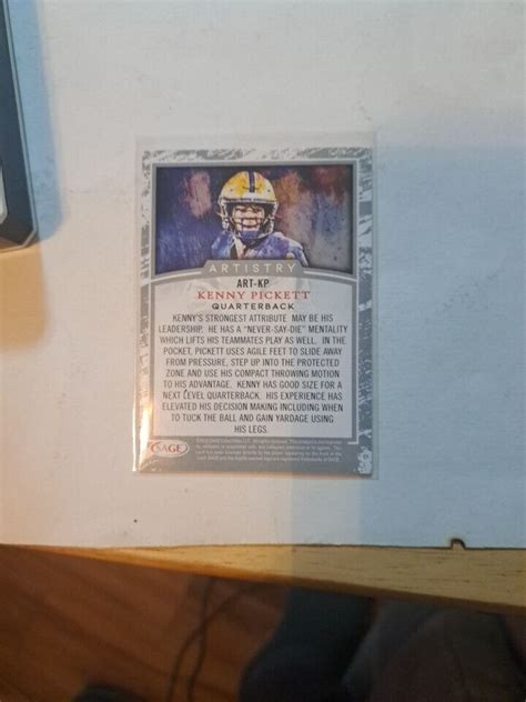 KENNY PICKETT 2022 Sage Draft Artistry ART KP Rookie RC Steelers NRMT