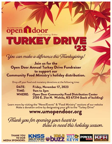 Open Door Annual Turkey Drive Fundraiser November 22nd 2024 United