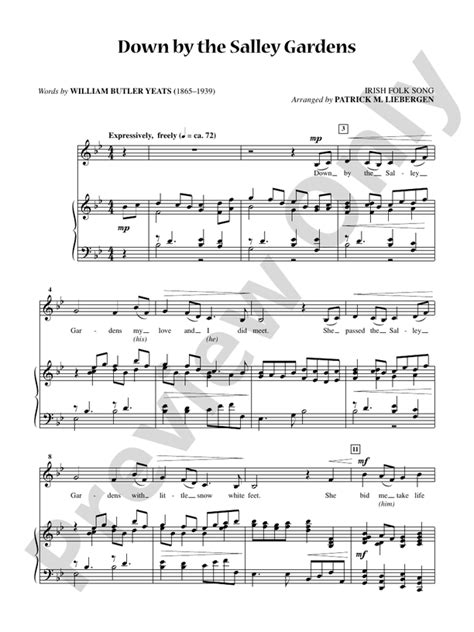 Down By The Salley Gardens Low Voice Voice Digital Sheet Music Download