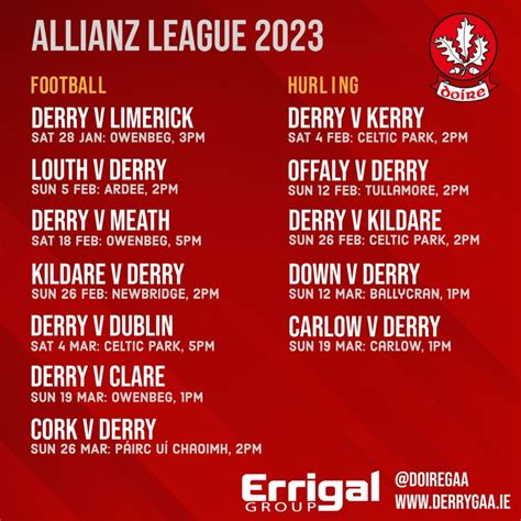 Allianz League Fixtures Set For Derry Gaa Doire Clg