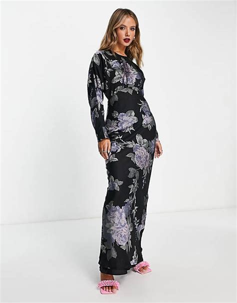 Asos Design High Neck Maxi Dress With Floral Burnout Print In Black Asos