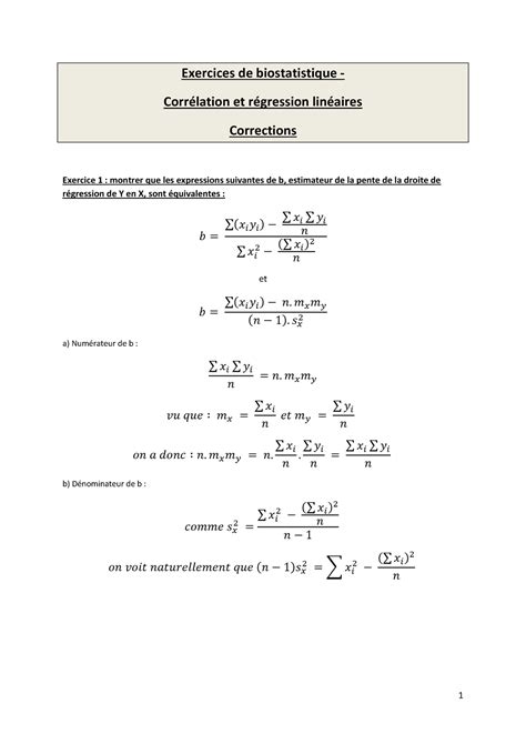 Exercices corrélation régression linéaires correction Exercices de