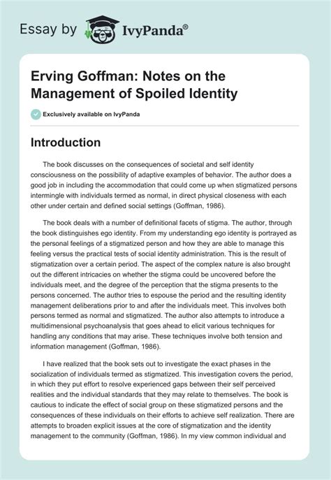 Erving Goffman: Notes on the Management of Spoiled Identity - 584 Words ...