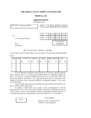 Fillable Online THE KERALA VALUE ADDED TAX RULES 2005 FORM No 12A