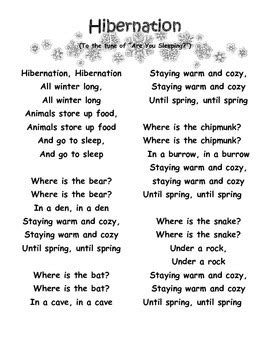 Hibernation Song and Worksheet by Stephanie Donaldson | TpT