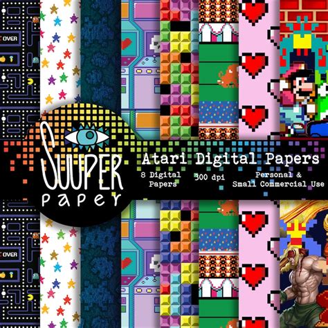 Atari Pixel Digital Papers 8 Designs 12x12in 30x30 Cm Etsy