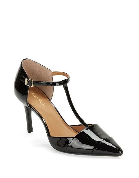 Calvin Klein Ginae Patent Leather T Strap Pumps In Black Lyst