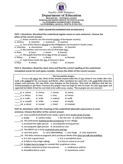 1st Periodical Test Englisgh 6 Pdf