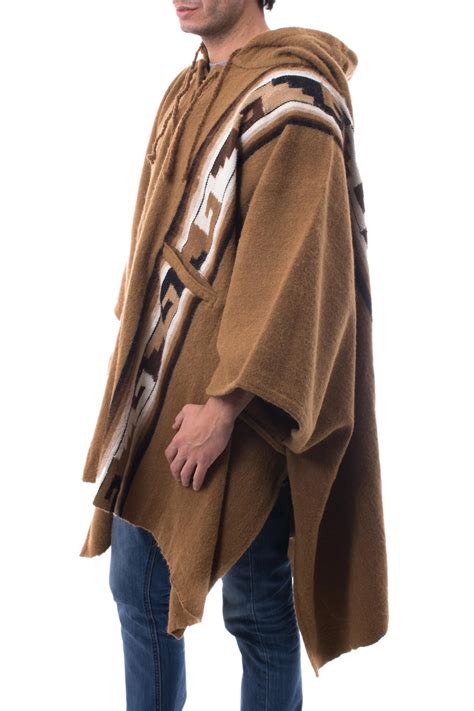 Unicef Market Men S Brown Alpaca Blend Hooded Poncho From Peru