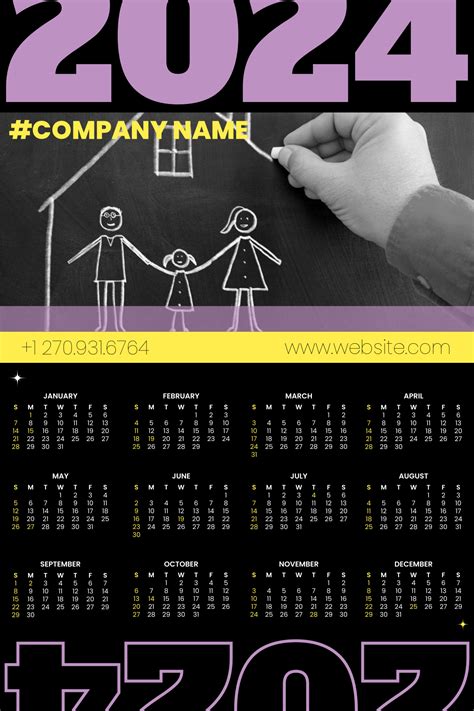 Family-Themed 2024 Calendar Sign Template | Square Signs