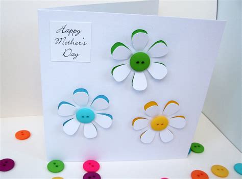 Mothers Day Card Button Flowers Paper Cut Card