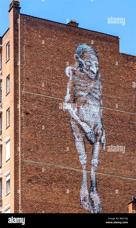 Tall Street Art Wall Painting Naked Man On Brick Wall Saint Gilles