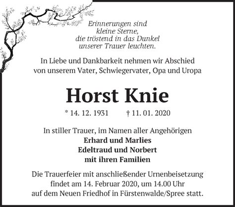 Traueranzeigen Von Horst Knie M Rkische Onlinezeitung Trauerportal