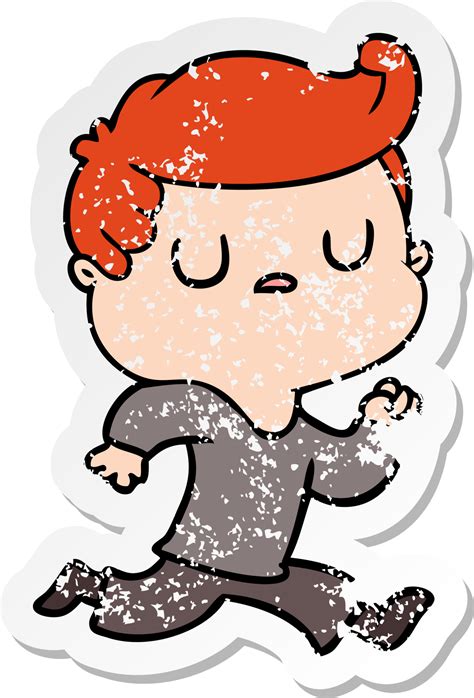 Distressed Sticker Of A Cartoon Aloof Man Running 39929140 PNG