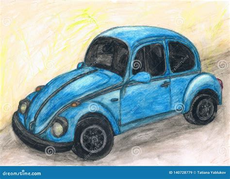 Watercolor Bug Car Painting Drawing Blue Stock Image Image Of