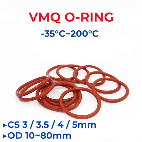 VMQ Red Silicone O Ring OD 10 80mm Thickness CS 3 3 5 4 5mm Food Grade