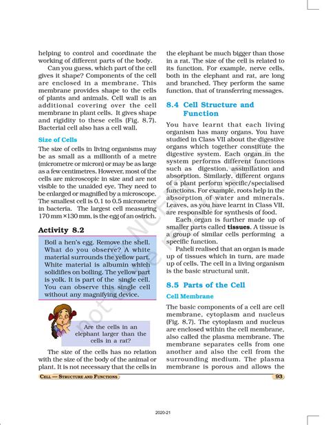 Cell Structure And Functions NCERT Book Of Class 8 Science