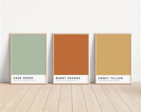 Burnt Orange and Sage Green Wall Art Color Block Art - Etsy | Bedroom ...