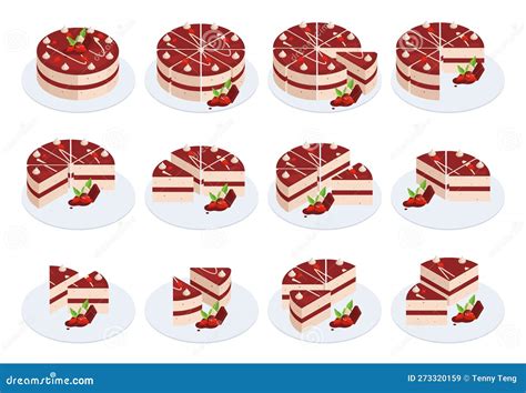 Isometric Cake Slices Festive Cake Cut Into Pieces Pastry Pie Various