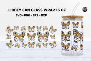 Butterfly Libbey Can Glass SVG Wrap 16oz Graphic By LazyCraftlab