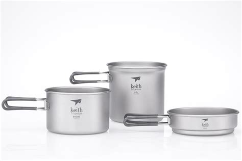 Keith Naczynia Tytanowe 3 Piece Titanium Pot And Pan Cook Set Ti6014