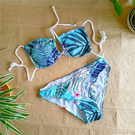 Small Blue Tropical Print Bikini Set On Carousell