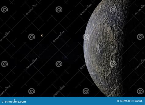 Mimas Surface, Saturn`s Moon, Orbiting in the Outer Space. 3d Render Stock Illustration ...