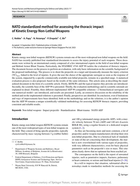 Nato Standardized Method For Assessing The Thoracic Impact Of Kinetic