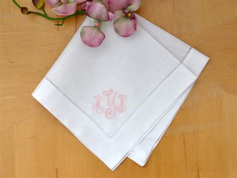 Set Of 4 Monogrammed Linen Dinner Napkins W 3 Initials Font B