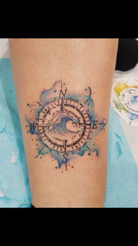 My Water Color Wave Inspired Compass Tattoo Compass Tattoo Waves Tattoo Compass Tattoo Design