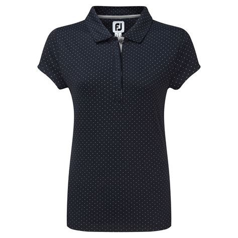 Footjoy Smooth Pique With Pin Dot Print Polo Golf Femme Navy Grey S