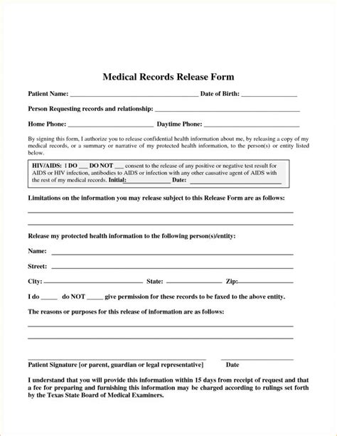 Printable Blank Medical Records Release Form Printable Forms Free Online