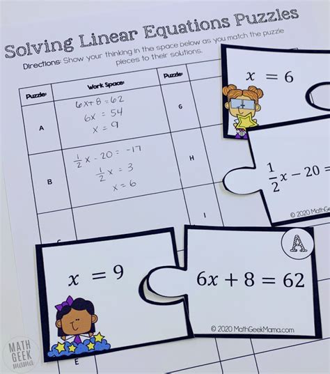 Linear Equations Puzzles: Free Practice Set | Math Geek Mama