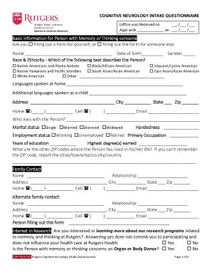 Fillable Online Cognitive Assessment Questionnairecognitive