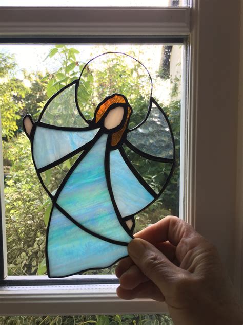 Stained Glass Christmas Angel Sun Catcher Blue Green Or White