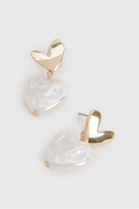 Heart Pearl Drop Earrings Boohoo Uk