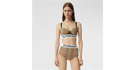 Burberry Logo Tape Vintage Check Bikini Briefs In Natural Lyst