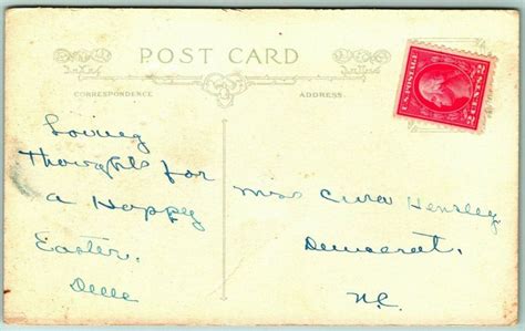 Easter Greetings Poem Pussy Willows Blue Birds UNP DB Postcard G