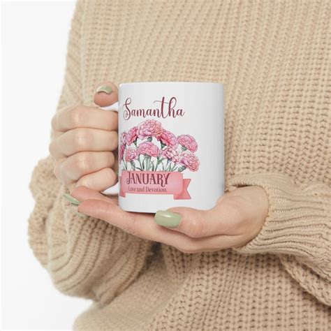 Personalized Birth Flower Mug Birth Flower T Bridesmaid Etsy