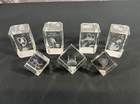 7 Laser Etched Crystal Cubes EstateSales Org