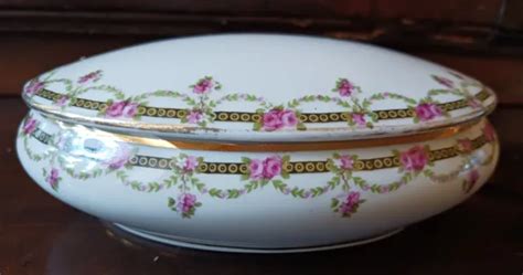 Ancienne Tr S Jolie Bonbonni Re Ovale En Porcelaine De Limoges Eur