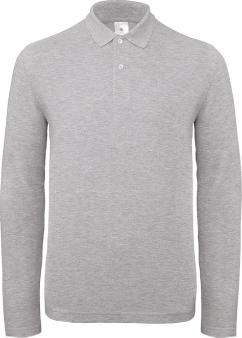 Polo Heren XXL B C Kraag Met Knopen Lange Mouw Heather Grey 90 Katoen