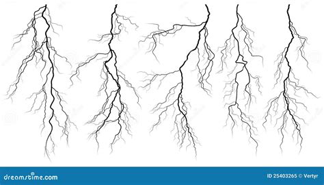 Set Of Silhouettes Of Thunderstorm Lightning Stock Vector Image