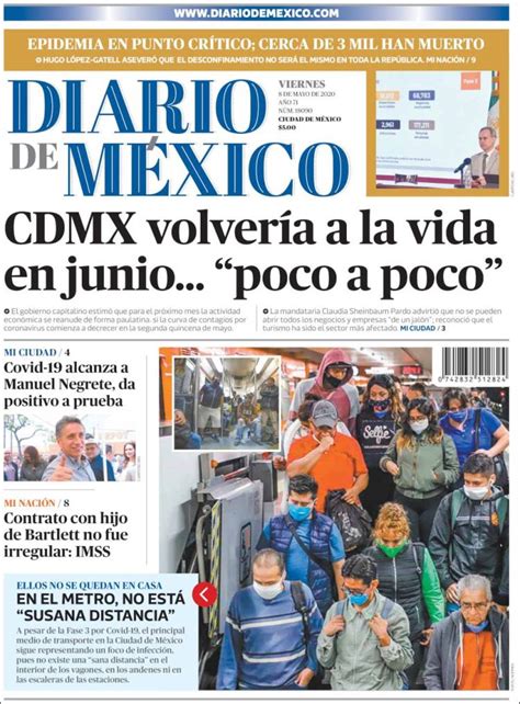 Periódico Diario De México México Periódicos De México Edición De Viernes 8 De Mayo De 2020