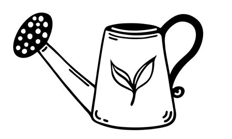 Watering Can Vector Icon Can With Handle Engraved With Leaves Hand